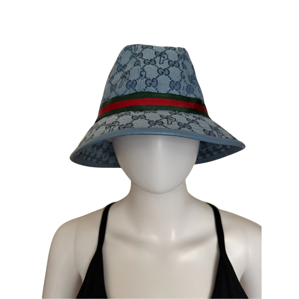 Gucci x Palace Pale Blue GG Denim Fedora Hat Size Small